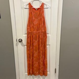 Lucky Brand Peach and Gold Midi Dress Size Large